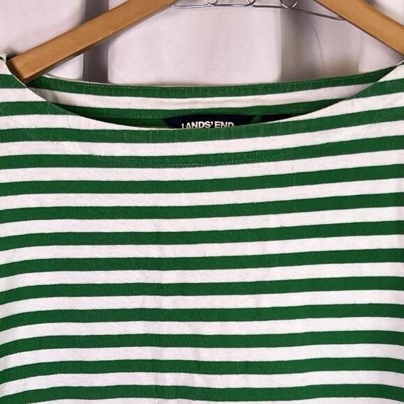 Lands End Green White Striped 100% Cotton Top Women’s Size Large EUC - Picture 2 of 9